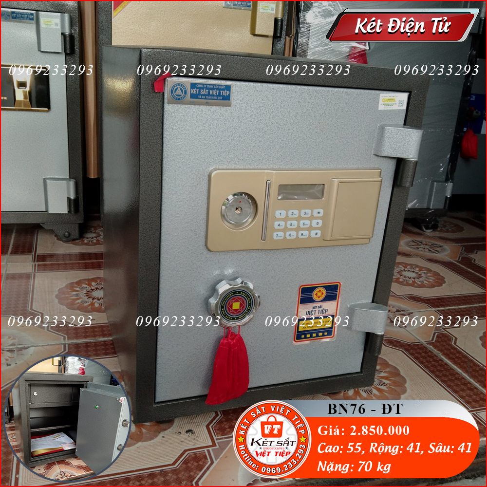 Két Sắt Điện Tử BN76-DT, Đen Đỏ, Việt Tiệp, Nặng 70kg, Két Sắt Bắc Giang, Két Sắt Việt Tiệp Bắc Giang.