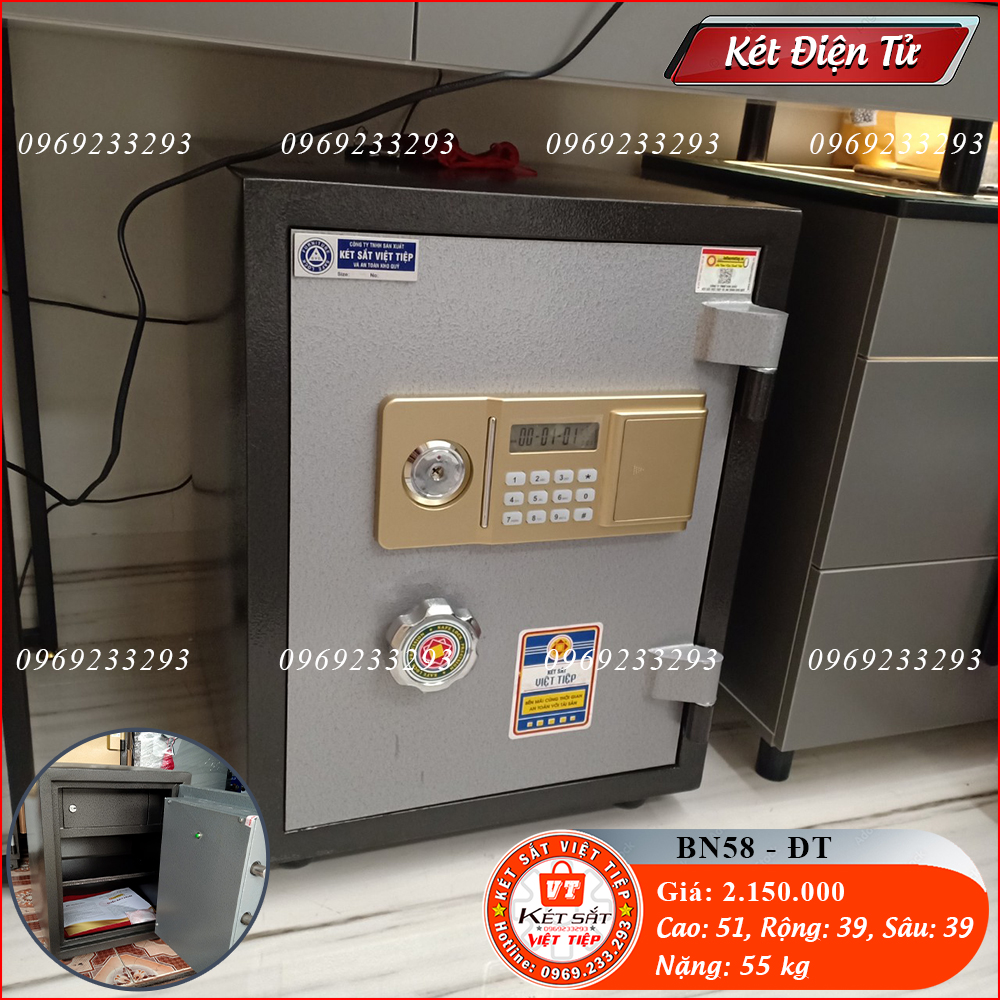 Két Sắt Điện Tử BN58-DT, Đen, Việt Tiệp, Nặng 55kg, Két Sắt Bắc Giang, Két Sắt Việt Tiệp Bắc Giang.