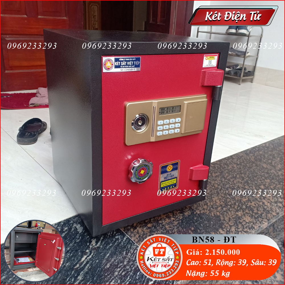 Két Sắt Điện Tử BN58-DT, Đen, Việt Tiệp, Nặng 55kg, Két Sắt Bắc Giang, Két Sắt Việt Tiệp Bắc Giang.