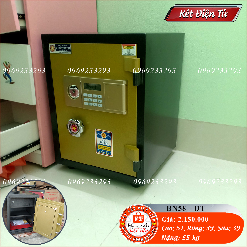 Két Sắt Điện Tử BN58-DT, Đen, Việt Tiệp, Nặng 55kg, Két Sắt Bắc Giang, Két Sắt Việt Tiệp Bắc Giang.