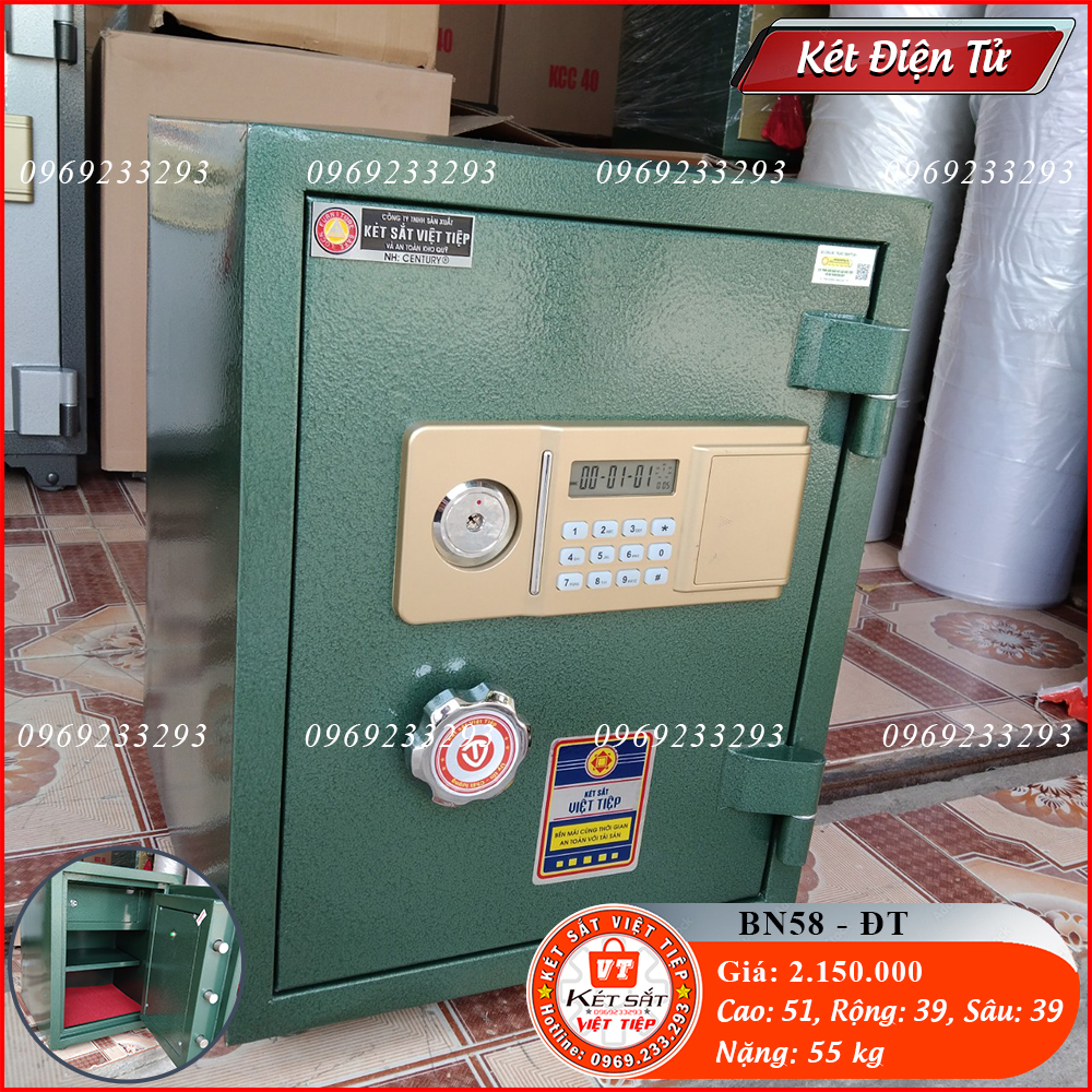 Két Sắt Điện Tử BN58-DT, Đen, Việt Tiệp, Nặng 55kg, Két Sắt Bắc Giang, Két Sắt Việt Tiệp Bắc Giang.