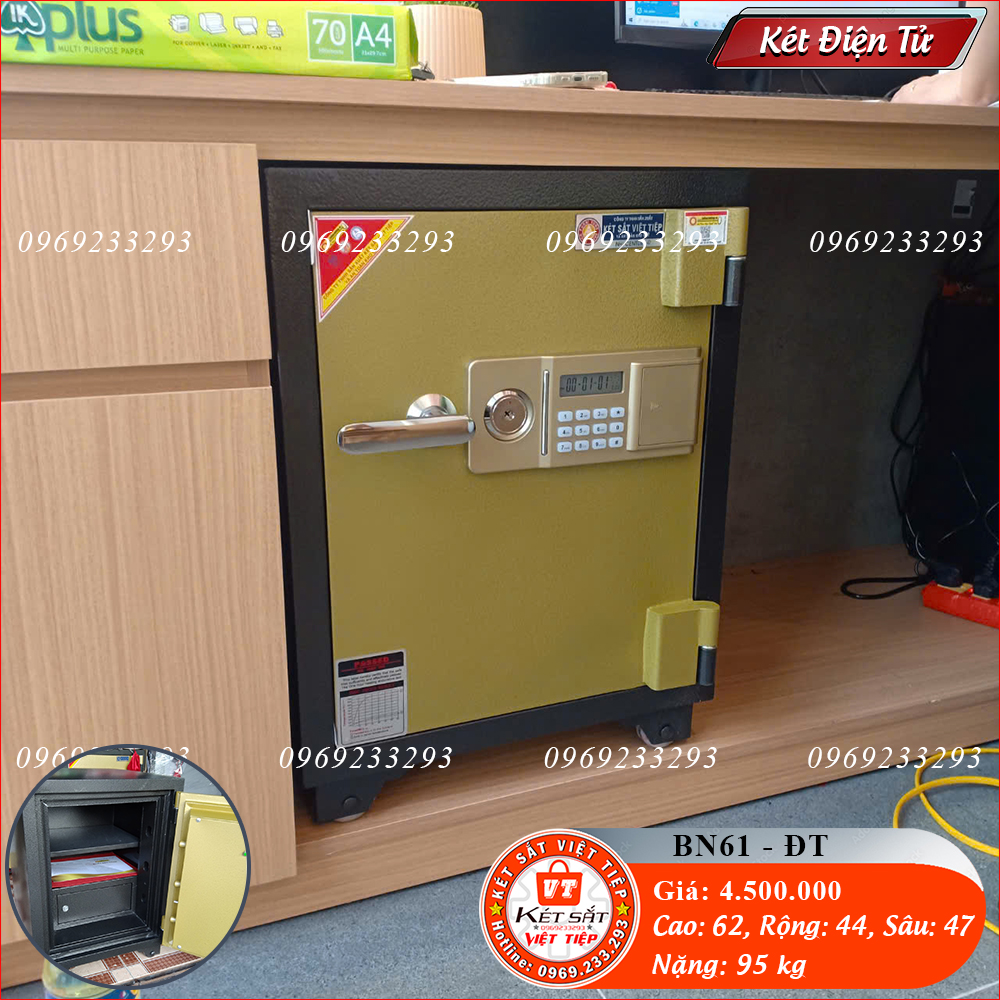 Két Sắt Điện Tử BN61-DT, Đen Vàng, Việt Tiệp, Nặng 95kg, Két Sắt Bắc Giang, Két Sắt Việt Tiệp Bắc Giang.