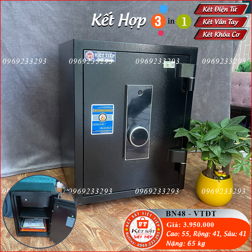 Két Sắt 3 Chức Năng BN48-VTDT, Việt Tiệp, Đen, Khóa Dọc, Nặng 65kg, Két Sắt Bắc Giang.