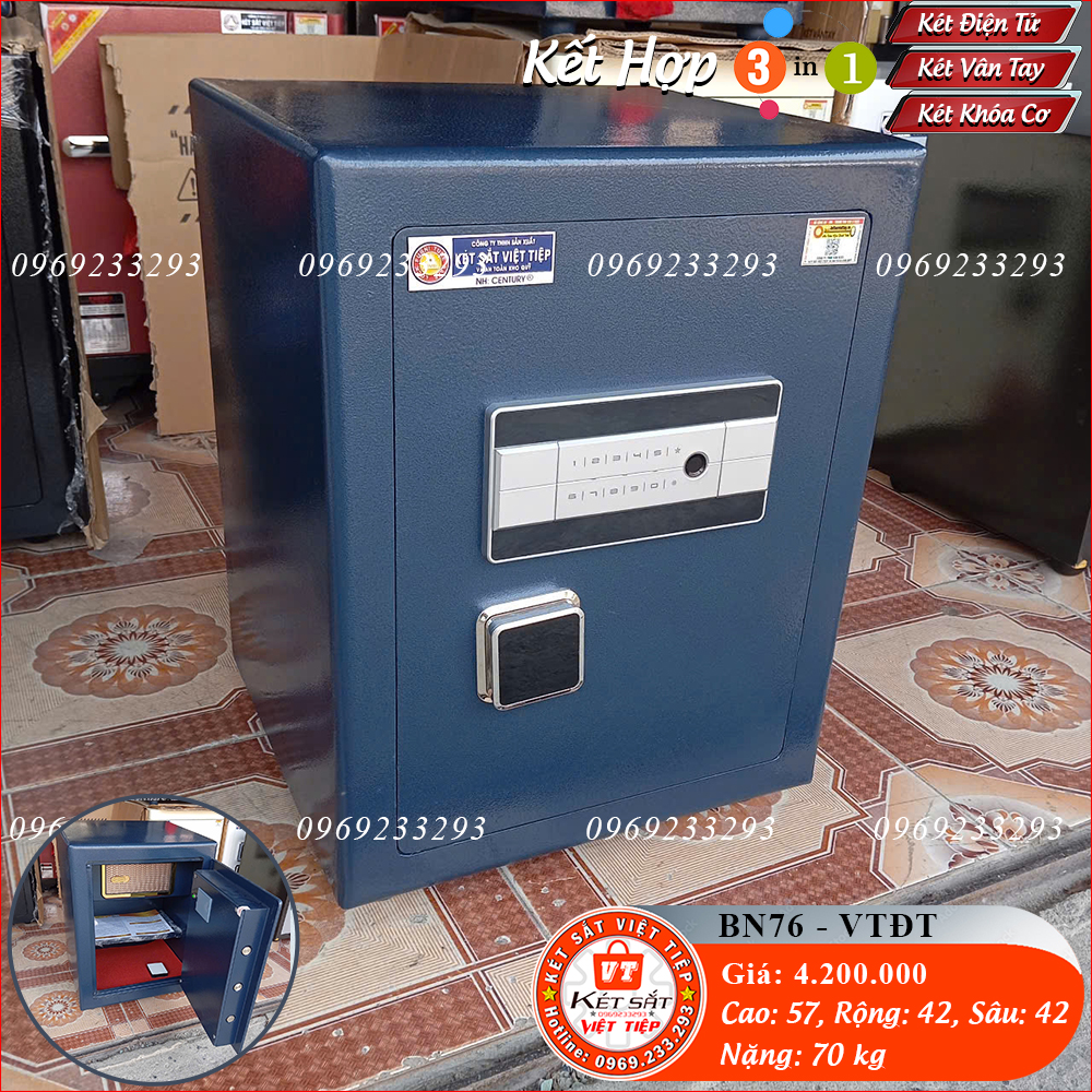 Két Sắt Vân Tay Điện Tử V76 – VTDT, Xanh Cô Ban, Việt Tiệp, Nặng 70kg, Két Sắt Bắc Giang, Két Sắt Việt Tiệp Bắc Giang.