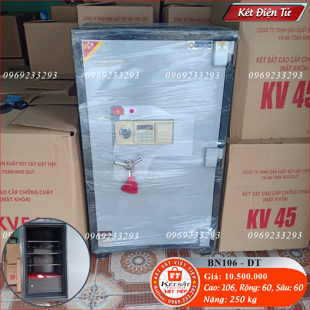 Két Sắt Điện Tử BN106-DT, Đen Ghi, Việt Tiệp, Nặng 250kg, Két Sắt Bắc Giang, Két Sắt Việt Tiệ Bắc Giang.